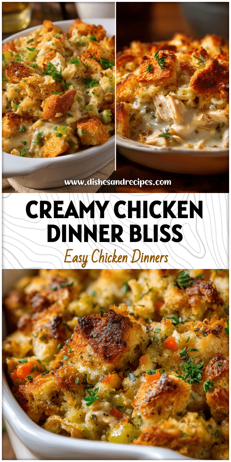 Baked creamy chicken and stuffing casserole topped with golden breadcrumbs for an easy weeknight meal.